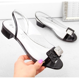 Sandalias de mujer en charol transparente con circonitas negras Potocki WS43303 negro 1