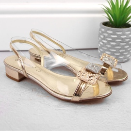 Sandalias de mujer charol transparente con circonitas doradas Potocki WS43303 dorado 1