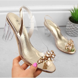 Sandalias de mujer transparentes de tacón con circonitas doradas Potocki WS43305 dorado 1 Sandalias de mujer transparentes de tacón con circonitas doradas Potocki WS43305 dorado 1