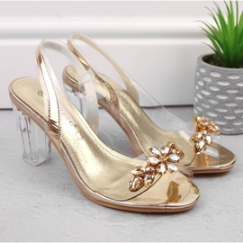Sandalias de mujer transparentes de tacón con circonitas doradas Potocki WS43305 dorado 2