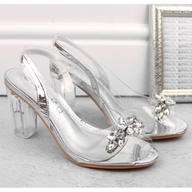Sandalias de mujer transparentes de tacón con circonitas plateadas Potocki WS43305 plata 2