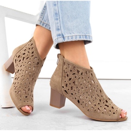 Botas de mujer de ante calado con puntera abierta, marrón claro, Jezzi RMR1954-16 4