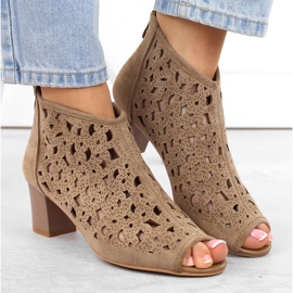 Botas de mujer de ante calado con puntera abierta, marrón claro, Jezzi RMR1954-16 6