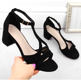 Sandalias de mujer de ante con tacón alto, negro Potocki LE20311 1 Sandalias de mujer de ante con tacón alto, negro Potocki LE20311 1