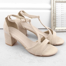 Sandalias de mujer de ante con tacón alto, beige Potocki LE20311 3
