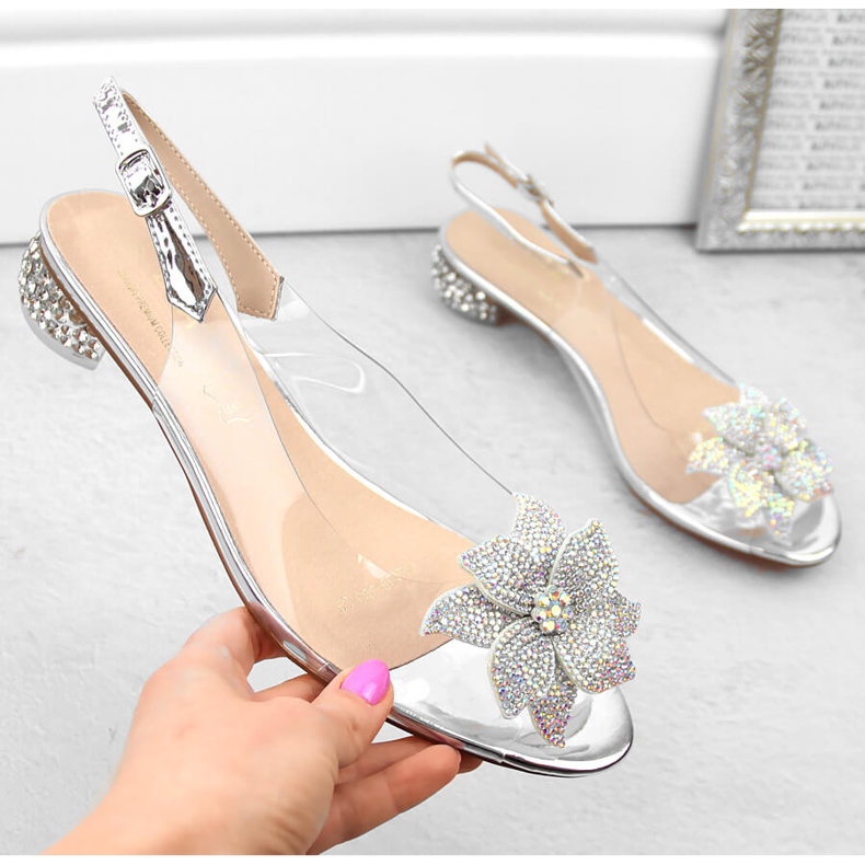 Sandalias de mujer charol transparente con circonitas plateadas S.Barski MR38-383 plata 1