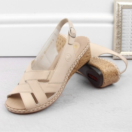 Sandalias cuña mujer cómodas piel beige Rieker 66189-60 10