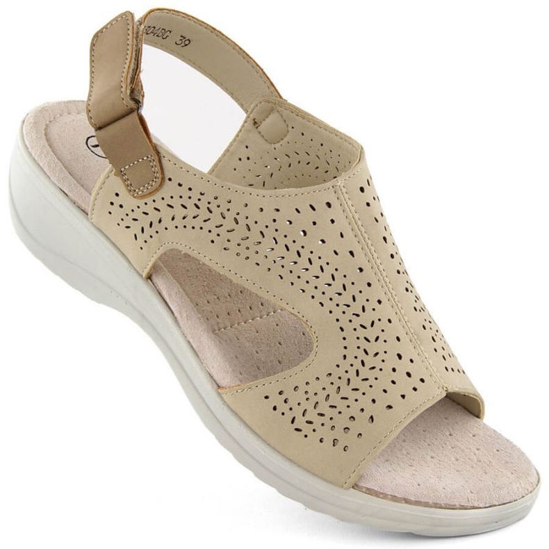 Sandalias caladas con cierre adhesivo Potocki W WOL239 beige 1