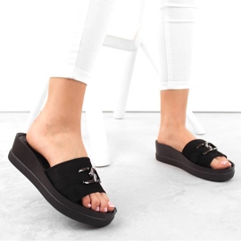 Zapatillas de casa con cuña para mujer en ante, negro Potocki 21326 2