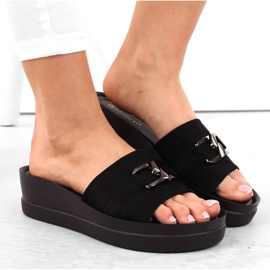 Zapatillas de casa con cuña para mujer en ante, negro Potocki 21326 3