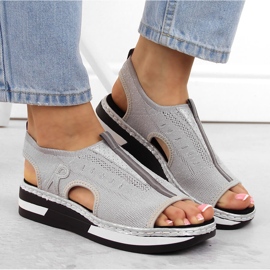 Sandalias cómodas de mujer sin cordones Rieker V59B5-90 gris 3