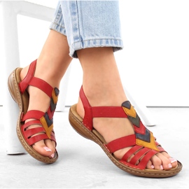Sandalias cómodas de mujer sin cordones con bandas elásticas, rojo, Rieker 60804-33 14
