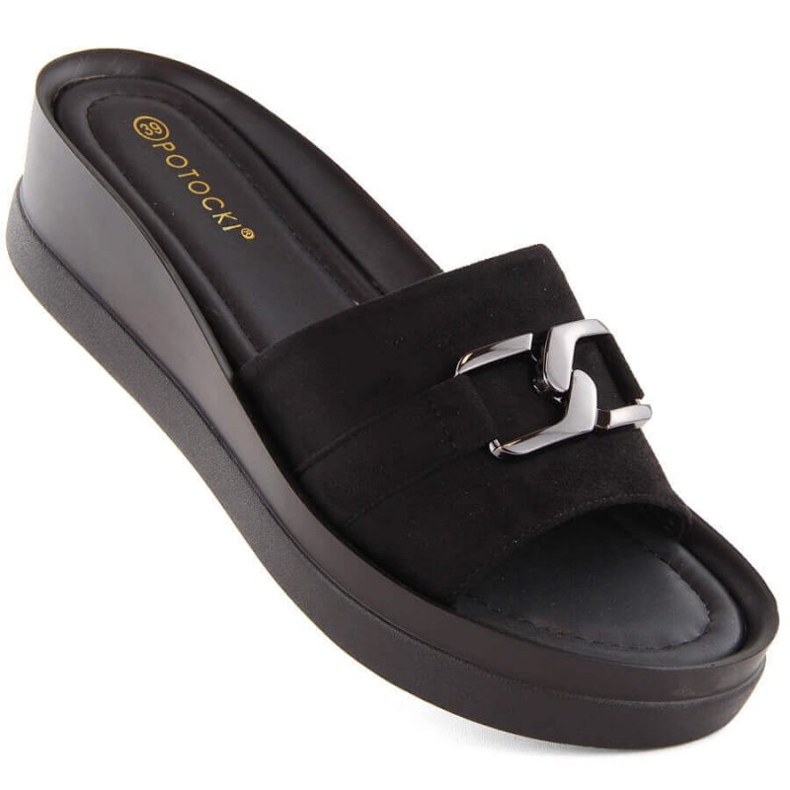 Mules con cuña de ante Potocki W WOL235 negro 1