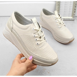 Deportivas de piel para mujer, deportivas cuña beige Artiker 54C1744 4