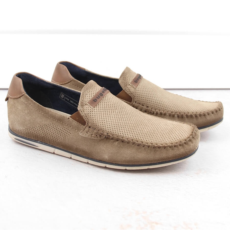 Zapatos de piel ante mocasines cómodos para hombre beige Bugatti NN153433 1