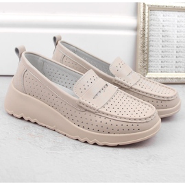 Zapatos cómodos mujer piel calada beige S.Barski LR509 2