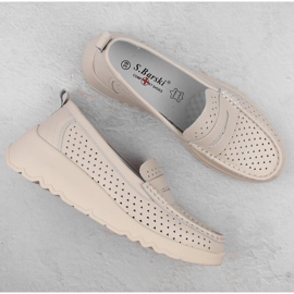 Zapatos cómodos mujer piel calada beige S.Barski LR509 4