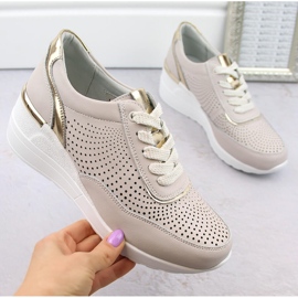 Zapatos deportivos mujer piel con cuña, cómodos, beige S.Barski LR725 1 Zapatos deportivos mujer piel con cuña, cómodos, beige S.Barski LR725 1