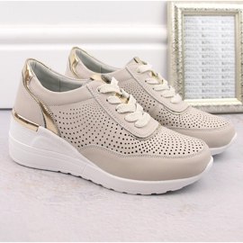 Zapatos deportivos mujer piel con cuña, cómodos, beige S.Barski LR725 2