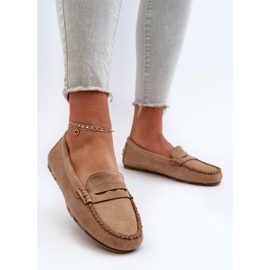Mocasines Clásicos De Mujer De Ante Beige Oscuro Glimris 2