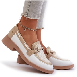 Mocasines de Piel Zapatos Mujer Maciejka 06493-11 Blanco y Beige 10