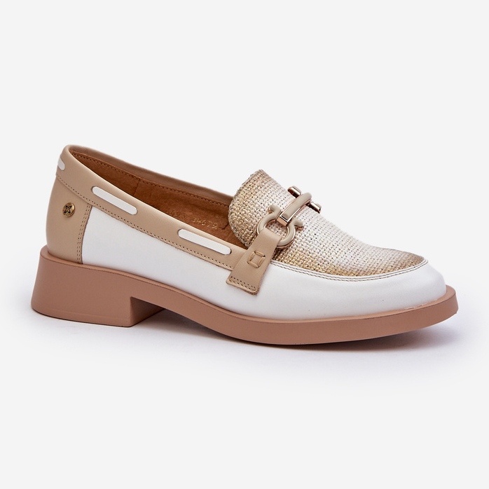 Mocasines de Piel Zapatos Mujer Maciejka 06493-11 Blanco y Beige 2