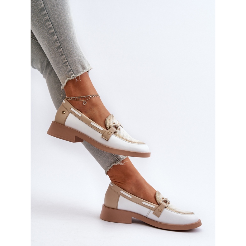 Mocasines de Piel Zapatos Mujer Maciejka 06493-11 Blanco y Beige 1