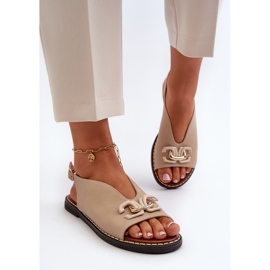 Sandalias De Mujer Tacón Plano Con Decoración, Beige Loraeleh 4