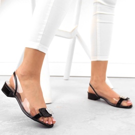Sandalias de mujer en charol transparente con circonitas negras Potocki WS43303 negro 4