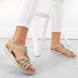 Sandalias de mujer cómodas sin cordones con bandas elásticas, beige Rieker V0649-62 13