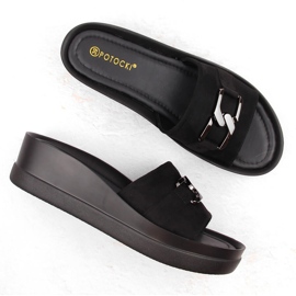 Zapatillas de casa con cuña para mujer en ante, negro Potocki 21326 7