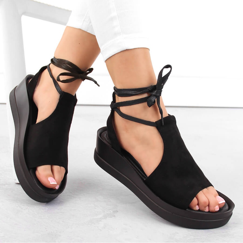 Sandalias mujer cordones negras Potocki 21331 negro 1