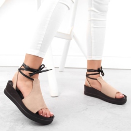 Sandalias mujer con cordones beige Potocki 21331 2