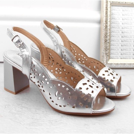 Sandalias mujer tacón charol plateado calado Sabatina 730-3 plata 5