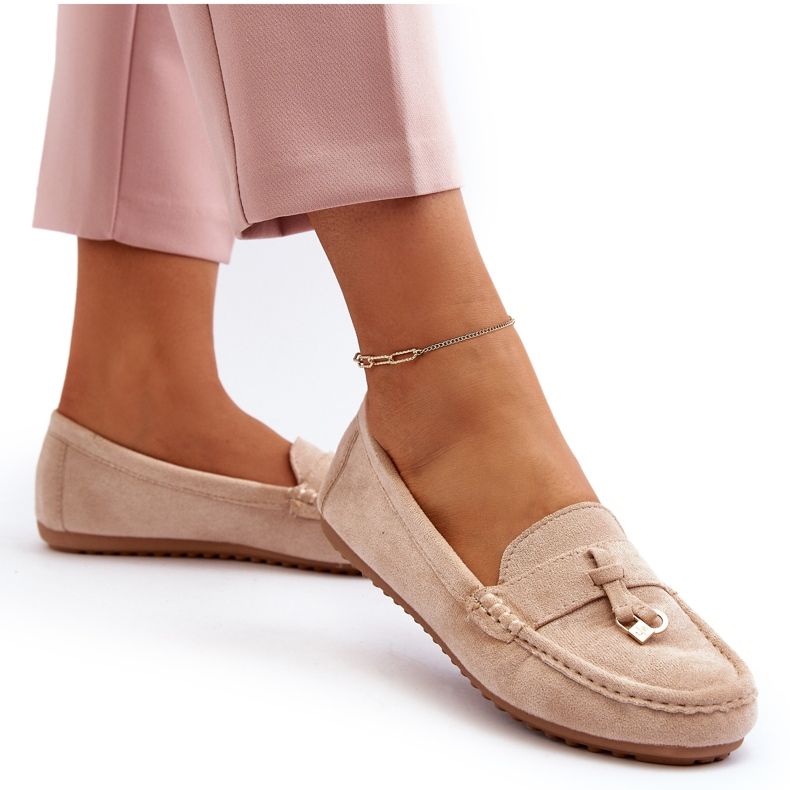 Mocasines Clásicos De Ante Mujer Beige 4