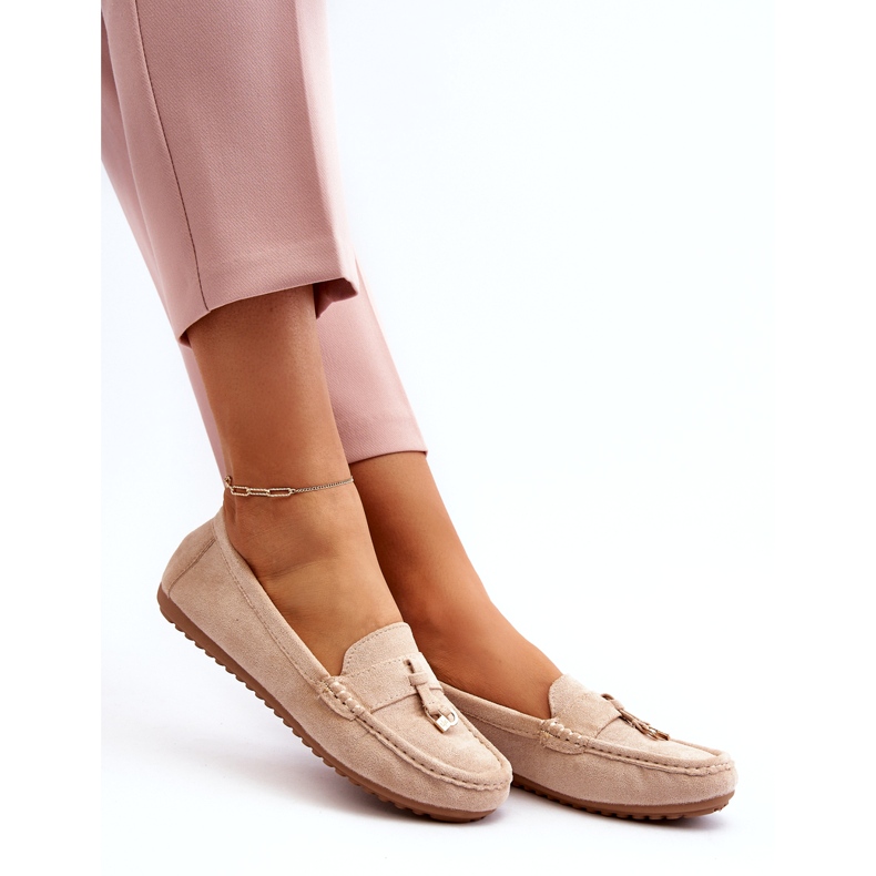 Mocasines Clásicos De Ante Mujer Beige 3