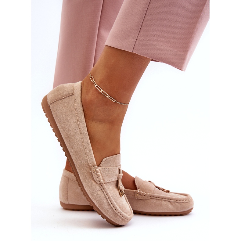 Mocasines Clásicos De Ante Mujer Beige 2