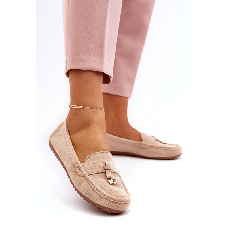 Mocasines Clásicos De Ante Mujer Beige 1
