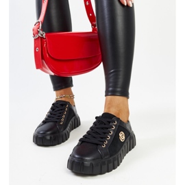 Deportivas de piel negra con strass Stradone negro 2