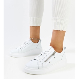 Deportivas blancas de piel con plataforma alta Rahal blanco 2