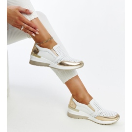 Deportivas cuña Vernon caladas blancas y doradas blanco 2