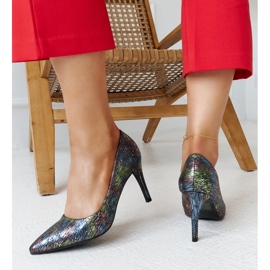 Tacones altos metálicos negros con aplicación Gantier de piel. 3
