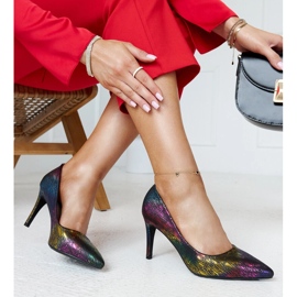 Tacones altos metálicos de colores con aplicación Gantier de piel multicolor 1