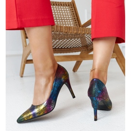 Tacones altos metálicos de colores con aplicación Gantier de piel multicolor 3