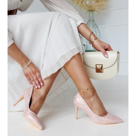 Tacones altos metalizados de color rosa con aplicación Gantier de piel. rosado 2 Tacones altos metalizados de color rosa con aplicación Gantier de piel. rosado 2
