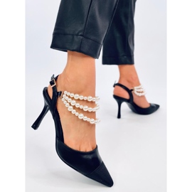 Zapatos de tacón abierto con perlas Harmony Black negro 5