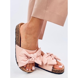 Bussi Pantuflas de corcho rosa con lazo rosado 2