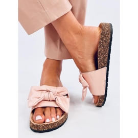 Bussi Pantuflas de corcho rosa con lazo rosado 1