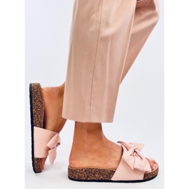 Bussi Pantuflas de corcho rosa con lazo rosado 3