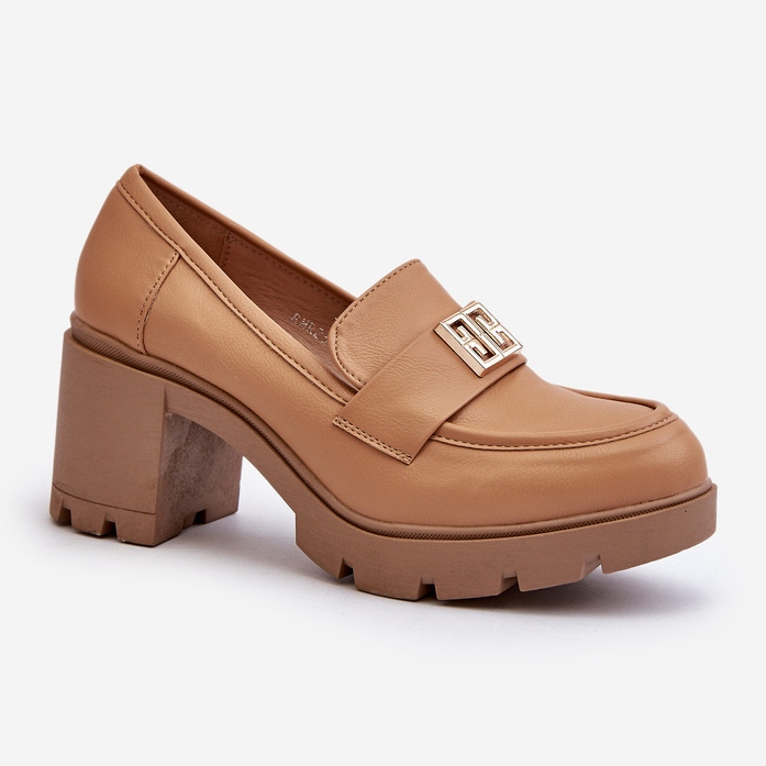 Zapatos De Mujer Tacón Grueso Con Adorno Ranunca Camel marrón 1
